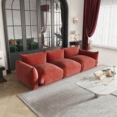 a living room filled with furniture and a large mirror