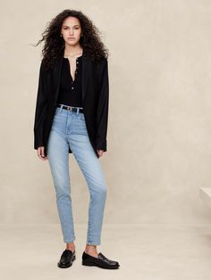 High-Rise Skinny Jean | Banana Republic What To Wear Today, Petite Shorts, Fall Wear, Bottom Clothes, Daily Outfits, Jean Outfits, Denim Women, Ankle Length, Stretching