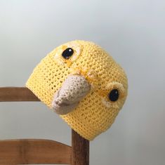 "This soft and sweet canary hat is all handmade from my original design. This fun hat is sure to delight bird lovers. It would make a fantastic and unique gift. Please select desired size. Hat sizing info: 0-3 months: 15\" circumference 3-6 months: 17\" circumference 6-12 months: 18\" circumference 12 months-2T: 19\" circumference 3T-4T: 20\" circumference 4T-tween: 21\" circumference adult small: 22\" circumference adult medium: 23\" circumference adult large: 24\" circumference Care instructio White Crow, Fun Hat, Bird Costume, Hat Day, Stocking Hat, Funny Hats, Yellow Bird, Hat Crochet, Spring Easter