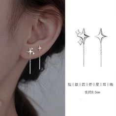 Star Ear Stud / Threader Earringmeasurement is cm.Product Information Material: 100% Alloy, Silver Plating, Gold Plating Color: 1 Pair - Stud Earring - Silver Triple Ear Piercing Ideas, 4 Ear Piercings, Dragon Goddess, Double Piercing Earrings, Thread Chains, Barbell Earrings, Double Piercing, Goddess Jewelry, Piercing Earrings