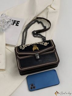 BirdinBag - Stylish Metal Bee Square Bag with Chain Strap and Push Lock Metal Bee, Prom Dinner, Bag With Chain, Bee Decor, Dinner Wedding, Bag Chain, Square Bag, White Collar, College Students