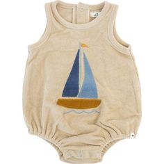 Terry cotton bubble, one-piece romper with blue sailboat applique. Snaps in the back and bottom for easy changing. Round neckline and soft elastic around the legs. Available in infant sizes. Designed in Minnesota. | oh baby! | Denim Sailboat Terry Applique Bubble, Sand (Beige, Size 3-6M) | Maisonette collects the best children’s products from around the world (unlike Zulily, Etsy, The Tot, Farfetch Kids, Childrensalon, Crate and Kids, Kohls, Wayfair, Buy Buy Baby, Nordstroms, Mini Boden, J.Crew Factory, or PotteryBarn Kids), creating a curated shopping experience for you. Think of us as your shortcut to fashion for litte ones! Beige Bubble Romper For Summer Playtime, Beige Summer Bubble Romper For Playtime, Summer Beige Bubble Romper For Playtime, Casual Cream Bubble Romper For Summer, Casual Beige Bubble Romper For Playtime, Casual Beige Cotton Bubble Romper, Casual Cream Bubble Romper In Cotton, Casual Cream Cotton Bubble Romper, Embroidery Baby Clothes