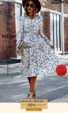 Printed Button Front Belted Tiered Shirt Dress Casual Long Sleeve Midi Dress With Button Cuffs, Fall Floral Print Midi Shirt Dress, Spring Shirt Dress With Button Closure, Modest Button-up Dresses For Workwear, Floral Print Button-up Brunch Dress, Floral Print Button-up Dress For Brunch, Long-sleeved Shirt Dress With Button Closure For Spring, Spring Long Sleeve Shirt Dress With Button Closure, Spring Brunch Shirt Dress With Button Closure