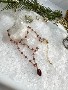 Buy individually or as a set & save! Choose from beautifully faceted Garnet rosary style chain, accented with lustrous Freshwater Pearls. Gorgeous classics with a bit of flair & color! Necklace: Rosary style faceted Garnets are accented with 6 X 10mm faceted barrel shaped Garnet pendant, which is hand wired to the center of the necklace. Length: 16" with 2" extender Bracelet: Faceted Garnets are wire wrapped in a rosary style chain and interspersed with 6 X 10mm faceted barrel shaped garnets thr Spiritual Jewelry With Faceted Beads For Festive Occasions, Spiritual Festive Jewelry With Faceted Beads, Spiritual Faceted Beads Jewelry For Festive Occasions, Elegant Faceted Beads Rosary Bracelet Gift, Garnet Jewelry With Faceted Beads For Gift, Gift Jewelry With Faceted Garnet Beads, Garnet Jewelry With Faceted Beads As A Gift, Gift Jewelry With Garnet And Faceted Beads, Elegant Rosary Bracelet With Faceted Beads As A Gift