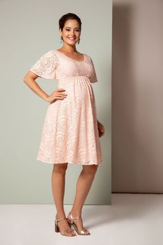 Feminine Pink V-neck Dress For Beach, Summer Maternity V-neck Dress, Feminine Pink V-neck Maternity Dress, Pink V-neck Maternity Dress For Maternity Wear, Chic Flowy V-neck Maternity Dress, Blush Flowy Short Sleeve Dress, Maternity Dresses With Flutter Sleeves, Feminine V-neck Maternity Dress For Summer, Maternity Summer Dress With Flutter Sleeves