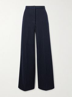 Max Mara takes a sophisticated, less-is-more approach to design – it's why its pieces are so timeless. Cut from pinstriped cotton, cashmere and silk-blend, these 'Benito' pants sit high on the waist and fall to wide legs that pool on the floor if you're wearing flats. Nye Outfits, Womens Wide Leg Pants, Pantalon Large, Looks Chic, Pants Design, Wide Legs, Business Casual Outfits, On The Floor, Denim Outfit