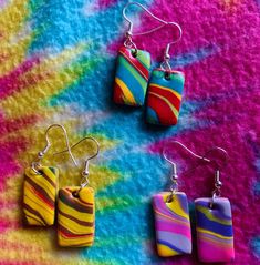 Handmade Polymer Clay Earrings  -Lightweight  -Hypoallergenic  -Vibrant & Fun to wear! *Message to request up to 4 colors* Artsy Multicolor Rectangular Earrings, Altered Jewelry, Marbled Clay, Clay Jewellery, Handmade Polymer Clay, Clay Jewelry, Polymer Clay Earrings, Clay Earrings, Jewelry Earrings Dangle