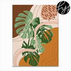 a plant with green leaves on an orange and pink background by corbi art