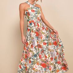 I Have A Size Small And Medium Formal Dress. Bnwt Never Worn. I Went With Something Else. Bahamas Cruise, Full Maxi Skirt, Favorite Sayings, Dress Inspo, Floral Print Maxi Dress, Floral Print Maxi, Chiffon Maxi, Halter Maxi Dresses, Lulu Dresses