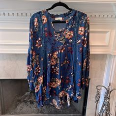 Altar’d State Bohemian Blouse With Pretty Floral Print! Perfect Fall/Transition Piece. Never Worn And With Tags! Blue Tunic Tops For Fall, Blue Floral Print Tunic Top, Casual Blue Floral Print Tunic, Blue Floral Print Long Sleeve Tunic, Blue V-neck Tunic For Spring, Blue Floral Print Blouse For Fall, Blue Long Sleeve Tunic For Spring, Blue Tunic Blouse For Fall, Blue Flowy Long Sleeve Tunic