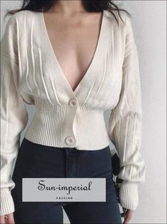 Women Beige Deep V Neck Casual Ribbed Knitted Cardigan Sweater with Leathern Sleeve Aliyah Core, Imperial Fashion, Core Outfits, Italy House, Black Korean, Knitted Cardigan Sweater, Cheap Cardigans, Outfits Mit Shorts, Rib Knit Cardigan