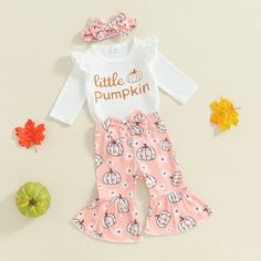 Includes: Onesie, Pants, & Bow Material: Cotton, Polyester Blend Gender: Girls Pattern: Letters, Pumpkins, Floral Sleeve Length: Long Summary: Baby Toddler Long Sleeve Little Pumpkin Onesie with Pumpkin Floral Print Pants & Bow 3 Piece Fall Outfit Flower Outfit, Pumpkin Onesie, Pumpkin Flower, Floral Print Pants, Cloth Flowers, Floral Sleeve, Print Pants, Holiday Themes, Girl Pattern