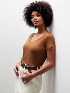 Linen V-Neck T-Shirt | Banana Republic Relaxed Stretch Summer T-shirt, Relaxed Fit Stretch T-shirt For Summer, Relaxed Stretch T-shirt For Summer, Sporty V-neck Summer T-shirt, Sporty V-neck T-shirt For Summer, Sporty V-neck T-shirt For Everyday, Relaxed V-neck T-shirt For Spring, Versatile V-neck T-shirt For Summer, Hip Length