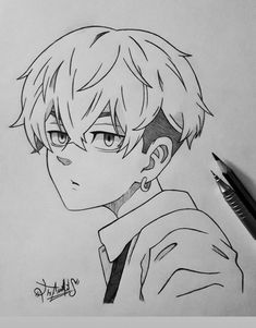 a pencil drawing of a boy with glasses