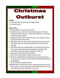 the christmas outbust poem is shown in red, green and white with an image of