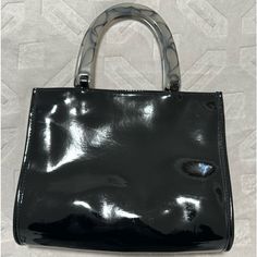 Black Patent Leather Purse. Brand New. Black Satchel With Detachable Handle, Sleek Black Satchel With Detachable Strap, Chic Black Handheld Bag, Black Square Satchel With Detachable Handle, Chic Black Square Satchel, Sleek Black Satchel Shoulder Bag, Chic Black Square Shoulder Bag, Black Satchel With Detachable Handle For Evening, Black Square Satchel For Evening