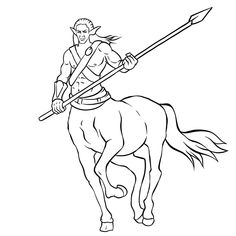 a man riding on the back of a horse with a spear in his hand and an arrow