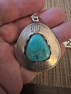 Southwestern Sterling Silver and Turquoise Pendant. Large! Southwestern Blue Turquoise Necklace With Concho, Bohemian Blue Turquoise Necklace With Concho, Bohemian Blue Turquoise Concho Necklace, Southwestern Turquoise Necklace With Patina, Turquoise Pendant, Western Style, Western Fashion, Pendant Necklaces, Favorite Jewelry