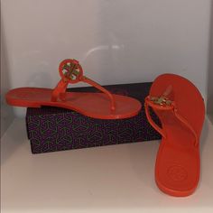 Size 6- Never Worn Size 7- Worn Once Tan Toe Post Sandals For Beach, Tan Flat Flip Flops For Vacation, Tan Open Toe Flip Flops For The Beach, Tan Vacation Flip Flops, Tan Flat Flip Flops For Spring, Tan Flip Flops For Spring, Flat Tan Flip Flops For Spring, Tory Burch Sandals, Girly Shoes