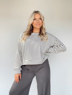 RJ3054-LANE striped long sleeve top by together Brunch Date, Rounded Neckline, Versatile Style, Classic Design, Hand Wash, Relaxed Fit, Spandex, Coffee, Design