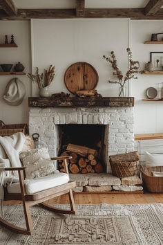 40 Rustic Farmhouse Fireplace Ideas for a Touch of Nostalgia Brick Fake Fireplace, Fireplace Non Working Ideas, Vintage Living Room Fireplace, Living Room Hearth, Vintage Farmhouse Fireplace, Real Wood Fireplace Ideas, Brick Gas Fireplace Ideas, Lake House Fireplace Ideas, Rustic Gas Fireplace Ideas