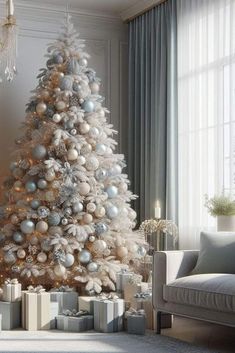 a decorated christmas tree in a living room