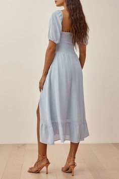 Elegant Solid High Opening Flounce Fold Square Collar Dresses Date Night Outfit Classy, Collar Dresses, Chiffon Fashion, Reformation Dress, Floral Print Midi Dress, Print Midi Dress, Printed Midi Dress, Waist Dress, Collar Dress