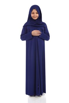 Navy Blue Kids Prayer Dress Color: Navy Blue Fabric Feature: Made of flexible, lycra and non-wrinkle fabric. It can be used in 4 seasons. Product Features: Our children's prayer dress model is a single piece with a headscarf that covers the neck and shoulders. It is very easy to use due to its robustness, and it is very practical due to its zippered feature. Flexible and antiperspirant prayer dresses are available in different colors. First quality fabric is used in all our products. Note: This Khimar Niqab, Kids Abaya, Prayer Clothes, Kids Prayer, Baby Hijab, Prayer Dress, Decor Videos, Prayers For Children, Muslim Kids