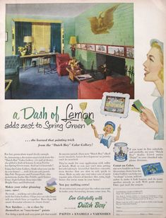 an old advertisement for lemon soda with a woman holding a child in her arms and the caption reads, a dash of lemon adds rest to spring green