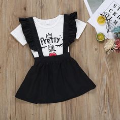 Toddler Girl Cute Eyes Short Sleeve T-Shirt Top Strap Short Skirt - PrettyKid Suspender Skirt, Floral Print Skirt, Suspender Dress, Cute Eyes, Skirts Online, Girls Prints, Embroidery Dress, Affordable Clothes, Short Skirt