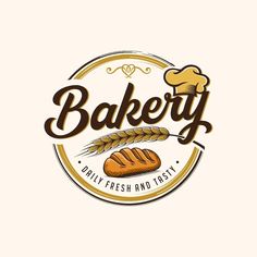 bakery logo design with bread and flour on it's side, suitable for use in food