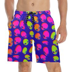 Neon Alien Blast Swim Shorts – BigTexFunkadelic Beach Athletic Shorts With Pockets And Relaxed Fit, Streetwear Swim Trunks With Pockets, Athleisure Swim Trunks With Pockets For Beach, Casual Summer Shorts With Mesh Pockets, Sports Swimwear With Drawstring And Relaxed Fit, Summer Sports Bottoms With Drawstring, Relaxed Fit Sports Swimwear With Drawstring, Summer Streetwear Athletic Shorts With Pockets, Casual Multicolor Breathable Bottoms