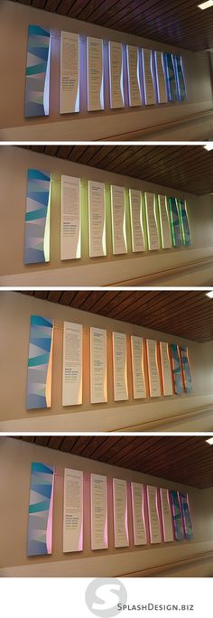 three rows of papers with different colored paper on the top and bottom, all lined up against each other