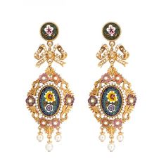 Large Batola Colorful Mosaic Earrings w/ Bow | Ben-Amun Opulent Gold Drop Earrings, Elegant Enamel Earrings With Artistic Design, Opulent Gold Earrings Gift, Opulent Gold Earrings As Gift, Opulent Gold Earrings For Gift, Princess Energy, Beachy Necklace, Hair Accessories Pins, Large Statement Earrings