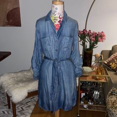 Nwt Cloth And Stone Denim Dress With Tie Waist. Size M. 100% Lycocell. Sleeves Can Be Worn Long Or Buttoned And Shortened. Spring Medium Wash Tencel Denim Top, Dark Wash Long Sleeve Washed Dress, Fall Medium Wash Chambray Dress, Long Sleeve Chambray Denim Dress In Medium Wash, Spring Workwear Dresses, Washed Style, Spring Workwear Washed Dresses, Blue Chambray Dresses With Relaxed Fit, Blue Chambray Dress With Relaxed Fit, Blue Chambray Dresses Relaxed Fit