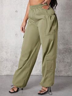 Elevate your casual style with these Solid Color Flap Pocket Drawstring Hem Cargo Pants. Crafted from high-quality woven fabric, they offer a regular fit and a flattering high waistline. The drawstring hem adds a touch of versatility to these long-length pants. Details: Style: Casual Pattern Type: Plain Type: Cargo Pants Waist Line: High Waist Length: Long Fit Type: Regular Fit Fabric: Non-Stretch Material: Woven Fabric Composition: 100% Polyester Care Instructions: Machine wash or professional High Waist Solid Color Sweatpants With Drawstring, High Waist Sweatpants With Drawstring, High-waist Sweatpants With Drawstring, High-waisted Cotton Drawstring Bottoms, Khaki Drawstring Bottoms For Spring, Khaki Bottoms With Drawstring For Spring, Spring Khaki Bottoms With Drawstring, Spring Khaki Drawstring Bottoms, Utility Khaki Bottoms With Functional Drawstring