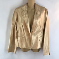 Absolutely Stunning Vintage Condition. So So Unique Elegant Gold Double-breasted Outerwear, Fitted Gold Silk Outerwear, Vintage Gold Blazer, Gold Single-breasted Winter Outerwear, Tailored Gold Single-breasted Outerwear, Leather Blazer Jacket, Leather Blazer, Anne Klein, Leather Jackets