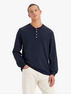 This versatile Four-Button Henley is a closet essential. With its relaxed fit and four-button placket, you can't go wrong. It just works. The classic henley Cut with a relaxed fit With a four-button placket Classic Button-up Henley With Buttons, Casual Relaxed Fit Henley With Buttons, Casual Henley With Buttons For Work, Casual Everyday Henley With Buttons, Classic Relaxed Fit Henley For Everyday, Casual Everyday Henley, Casual Levi's Tops With Buttons, Levi's Casual Button Tops, Classic Everyday Henley With Buttons