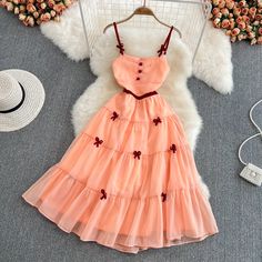 Elegant Pink Knee-length Sundress, Pink A-line Sleeveless Dress For Spring, Orange A-line Summer Dress, Cute Pink A-line Mini Dress, Orange Knee-length Mini Dress For Summer, Sleeveless Apricot Dress For Summer, Apricot Sleeveless Summer Dress, Summer Apricot Sleeveless Dress, Pink A-line Sundress For Spring