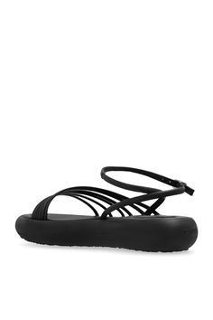 Black Travel platform sandals from Vic Matie. Fastened with an adjustable buckled ankle strap, this pair features decorative straps to the front and a black rubber sole. Composition: Outer Layer and inner Layer: 100% Leather Sole: 100% RubberComposition: 100% Vitello; Flat Synthetic T-strap Sandals With Adjustable Strap, Black Synthetic Footbed Sandals With Adjustable Straps, Synthetic T-strap Sandals With Open Toe, Synthetic T-strap Sandals With Adjustable Strap, Synthetic T-strap Sandals With Open Toe And Adjustable Strap, Adjustable Strap Open Toe Jelly Sandals, Black Strap Footbed Sandals For Summer, Black T-strap Sandals With Adjustable Strap For Beach, Strappy Wedge Sandals With Adjustable Strap For Beach