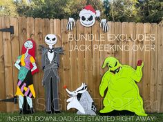 some paper cut outs are standing in front of a fence with the words, bundle excludess jackpeking over