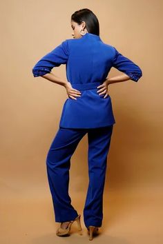 Shop for Ahi Clothing Blue Imported Luxury Crepe Sleeve Embroidered Coat And Pant Set for Women Online at Aza Fashions Royal Blue Coat, Embroidered Coat, Straight Fit Pants, Blue Coat, Pattern Embroidery, Blue Coats, Coat Pant, Pant Set, Set For Women