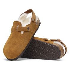 Tokio Shearling Suede Leather-Shearling Mink | BIRKENSTOCK Birkenstock Tokio, Close Shoes, Fall Wedges, Boys Sandals, Suede Fashion, Strap Wedge, Shoe Insoles, Girls Sandals, Slipper Sandals