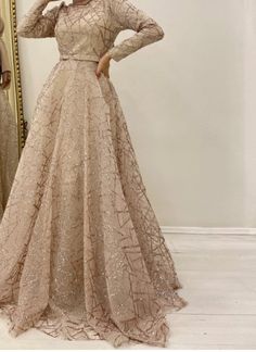 Elegant Nikkah Gown Beige/Golden , glitter Nikkah / evening dress Beige Dress Outfit Wedding, Simple Nikkah Outfit, Simple Gown Designs, Beige Dress Outfit, Simple Engagement Dress, Golden Dresses, Beige Gown, Nikkah Outfit, Wedding Frocks