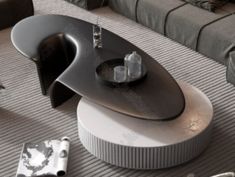 an unusual coffee table with ice cubes on it in the middle of a living room