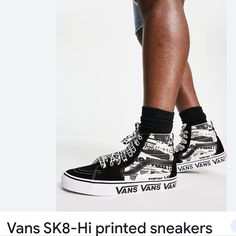 Vans Sk8-Hi Printed Sneakers In Black And White Sz-9.5 Vans’ Legendary High Top, Sidestripe Shoe , Durable Suede And Textile Uppers, Collage Upper Print And Logo Sidewall Print, Lace-Up Closure Sporty Lace-up Canvas Shoes With Graphic Print, Vans Casual Sneakers With Graphic Print, Graphic Print Slip-on Sneakers For Streetwear, Vans Low-top Sneakers With Graphic Print, Vans Sneakers With Graphic Print And Round Toe, Vans White Sneakers With Graphic Print, White Vans Sneakers With Graphic Print, Black Lace-up Skate Shoes With Graphic Print, Black Graphic Print Lace-up Skate Shoes