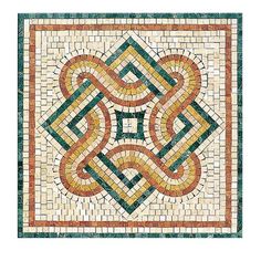 an intricate tile design in green, orange and yellow