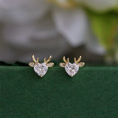 Reindeer Stud Earrings | Crystal Stud Earrings | Diamond Stud Earrings for Women Unique Diamond Earrings, Silver Crystal Earrings, Gold Diamond Earrings Studs, Gold Diamond Studs, Christmas Festival, Stylish Earrings, Christmas Cute, Women Earrings, Festival Jewelry