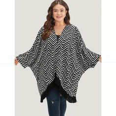 Shop Geometric Tassel Trim Dolman Sleeve Kimono at BloomChic. Plus Size Clothing & Plus Size Cover Ups/Kimonos. BloomChic is a digital-first fashion and lifestyle destination for modern women sizes 10-30. Trendy Outerwear, Clothing Plus Size, Modern Women, Cover Ups, Kimonos, Dolman Sleeve, Fashion And Lifestyle, Outerwear Women, Plus Size Clothing