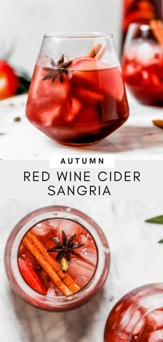 red wine cider sangria in glasses with cinnamon sticks and anisette garnish